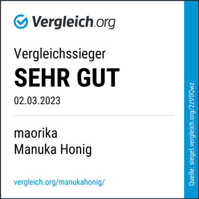 Vergleich.org Vergleichssieger SEHR GUT – maorika Manuka Honig